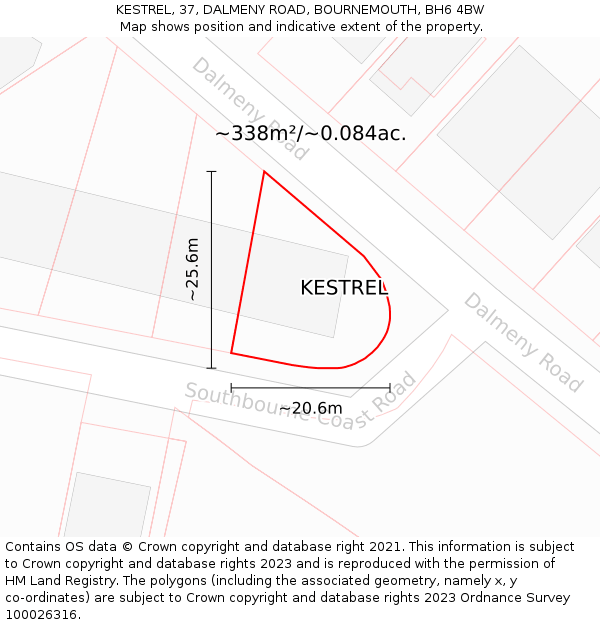 KESTREL, 37, DALMENY ROAD, BOURNEMOUTH, BH6 4BW: Plot and title map