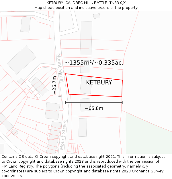KETBURY, CALDBEC HILL, BATTLE, TN33 0JX: Plot and title map