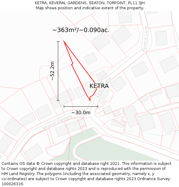 KETRA, KEVERAL GARDENS, SEATON, TORPOINT, PL11 3JH: Plot and title map