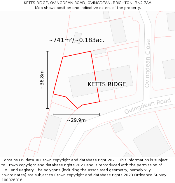 KETTS RIDGE, OVINGDEAN ROAD, OVINGDEAN, BRIGHTON, BN2 7AA: Plot and title map