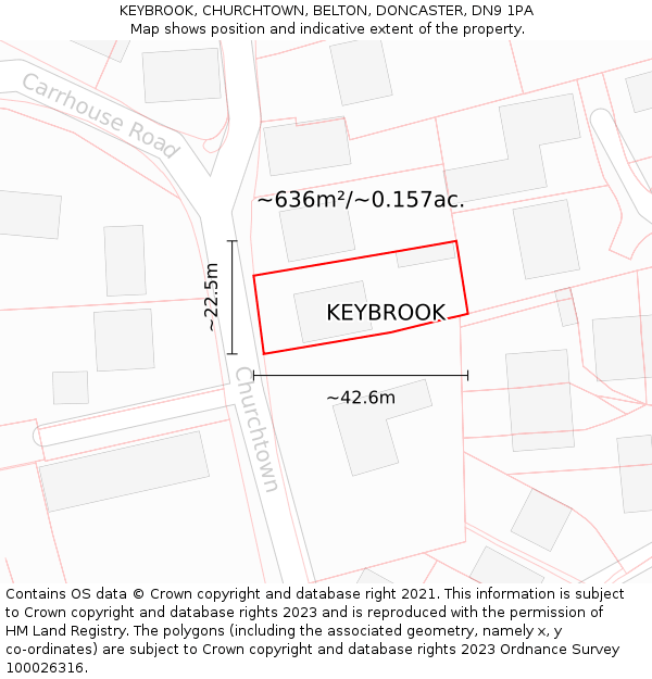 KEYBROOK, CHURCHTOWN, BELTON, DONCASTER, DN9 1PA: Plot and title map