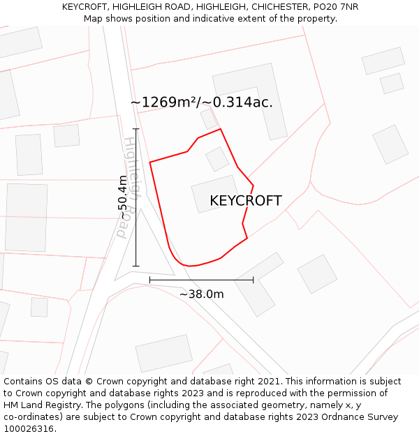KEYCROFT, HIGHLEIGH ROAD, HIGHLEIGH, CHICHESTER, PO20 7NR: Plot and title map
