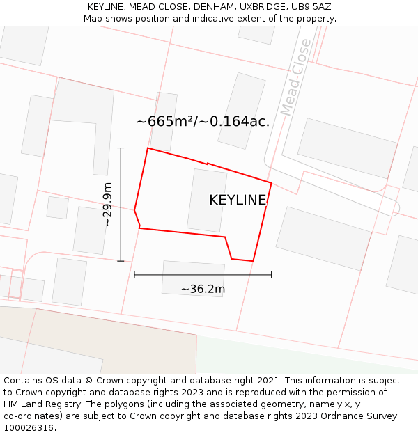 KEYLINE, MEAD CLOSE, DENHAM, UXBRIDGE, UB9 5AZ: Plot and title map