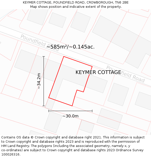 KEYMER COTTAGE, POUNDFIELD ROAD, CROWBOROUGH, TN6 2BE: Plot and title map