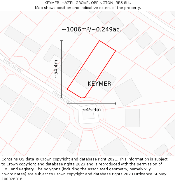 KEYMER, HAZEL GROVE, ORPINGTON, BR6 8LU: Plot and title map