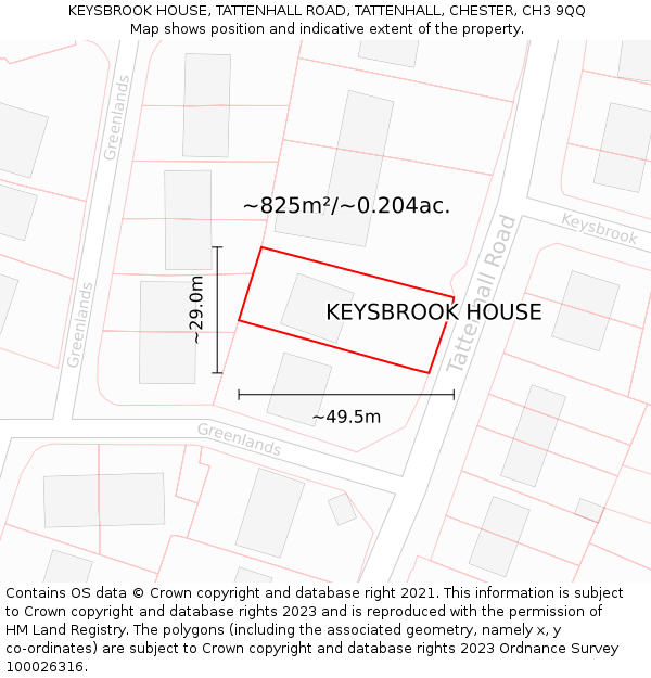 KEYSBROOK HOUSE, TATTENHALL ROAD, TATTENHALL, CHESTER, CH3 9QQ: Plot and title map