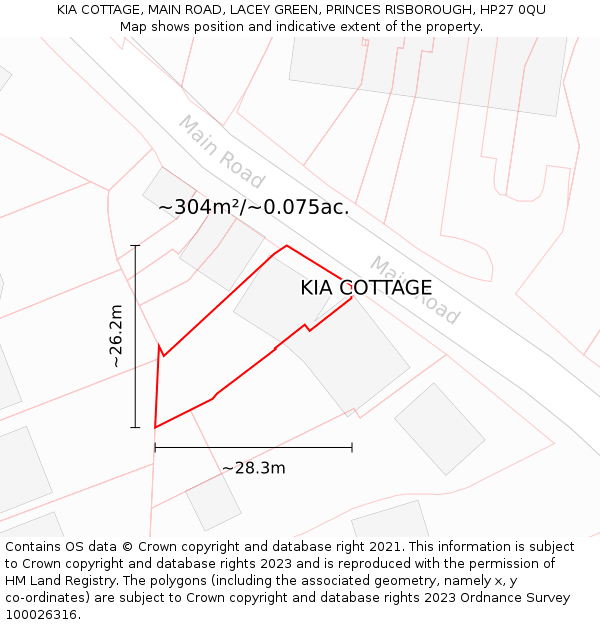 KIA COTTAGE, MAIN ROAD, LACEY GREEN, PRINCES RISBOROUGH, HP27 0QU: Plot and title map