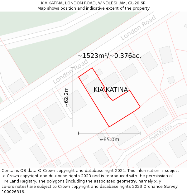 KIA KATINA, LONDON ROAD, WINDLESHAM, GU20 6PJ: Plot and title map