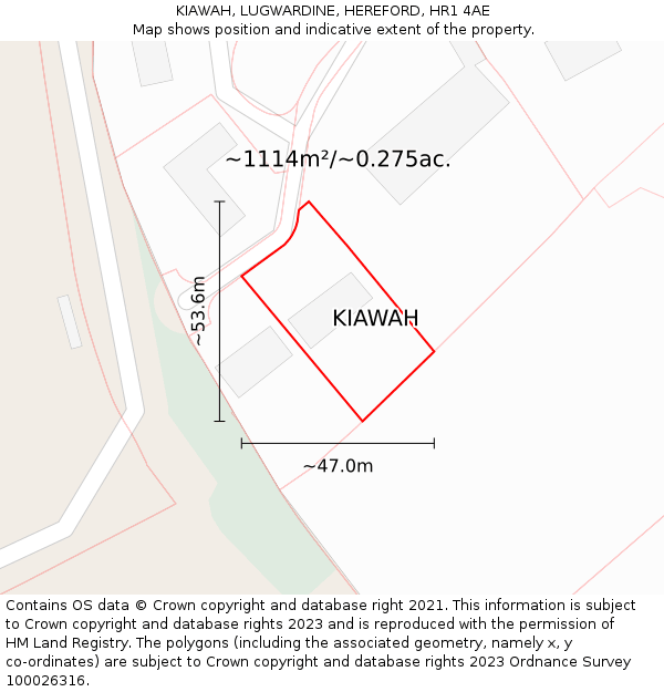 KIAWAH, LUGWARDINE, HEREFORD, HR1 4AE: Plot and title map
