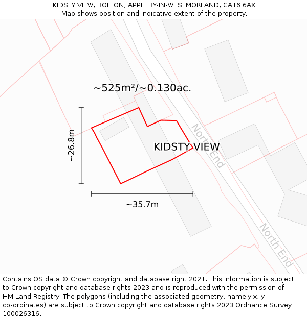 KIDSTY VIEW, BOLTON, APPLEBY-IN-WESTMORLAND, CA16 6AX: Plot and title map