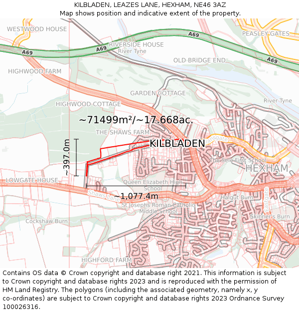 KILBLADEN, LEAZES LANE, HEXHAM, NE46 3AZ: Plot and title map