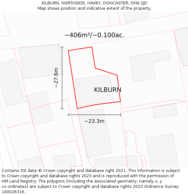 KILBURN, NORTHSIDE, HAXEY, DONCASTER, DN9 2JD: Plot and title map