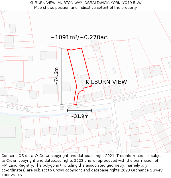 KILBURN VIEW, MURTON WAY, OSBALDWICK, YORK, YO19 5UW: Plot and title map