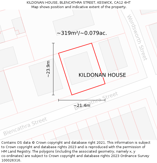 KILDONAN HOUSE, BLENCATHRA STREET, KESWICK, CA12 4HT: Plot and title map