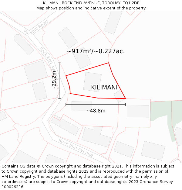 KILIMANI, ROCK END AVENUE, TORQUAY, TQ1 2DR: Plot and title map