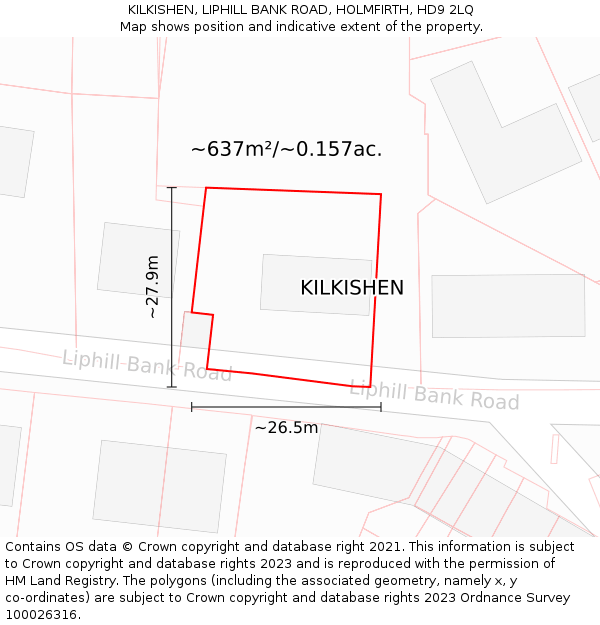 KILKISHEN, LIPHILL BANK ROAD, HOLMFIRTH, HD9 2LQ: Plot and title map