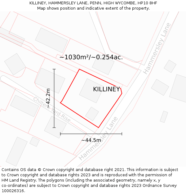 KILLINEY, HAMMERSLEY LANE, PENN, HIGH WYCOMBE, HP10 8HF: Plot and title map