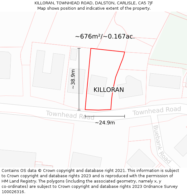 KILLORAN, TOWNHEAD ROAD, DALSTON, CARLISLE, CA5 7JF: Plot and title map