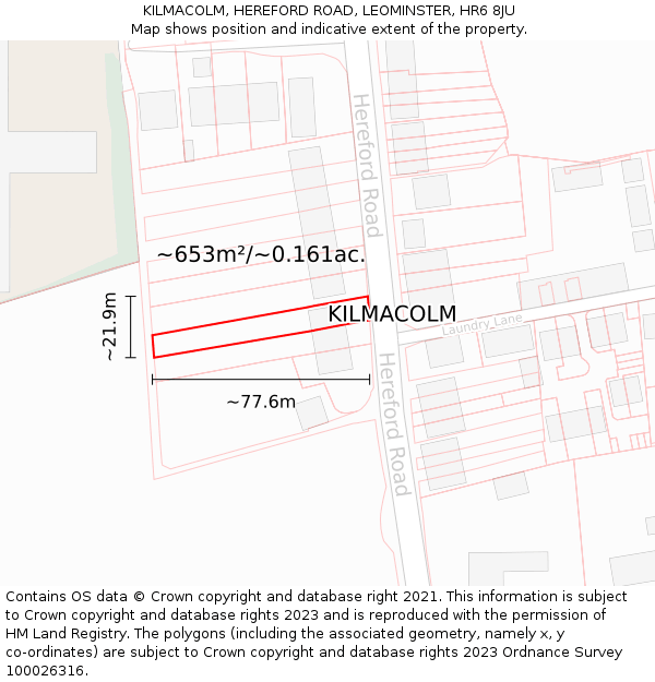 KILMACOLM, HEREFORD ROAD, LEOMINSTER, HR6 8JU: Plot and title map