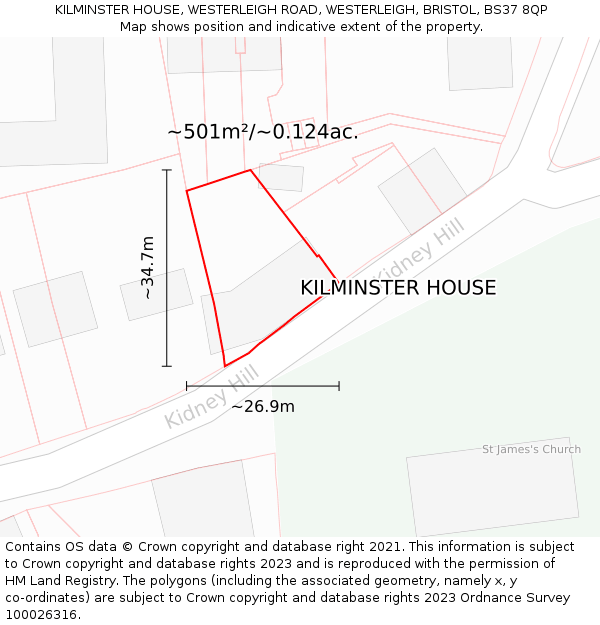 KILMINSTER HOUSE, WESTERLEIGH ROAD, WESTERLEIGH, BRISTOL, BS37 8QP: Plot and title map