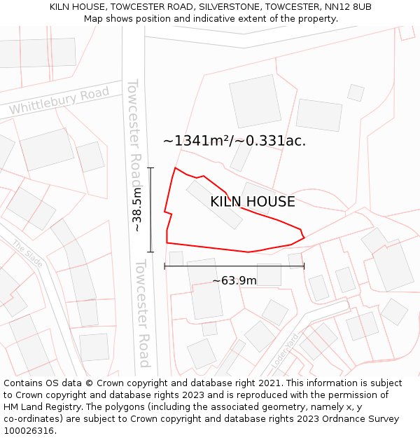 KILN HOUSE, TOWCESTER ROAD, SILVERSTONE, TOWCESTER, NN12 8UB: Plot and title map