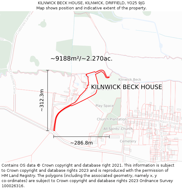 KILNWICK BECK HOUSE, KILNWICK, DRIFFIELD, YO25 9JG: Plot and title map