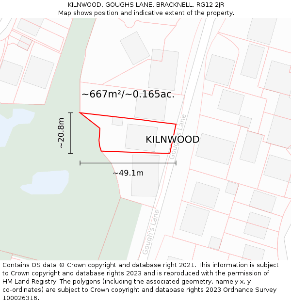 KILNWOOD, GOUGHS LANE, BRACKNELL, RG12 2JR: Plot and title map
