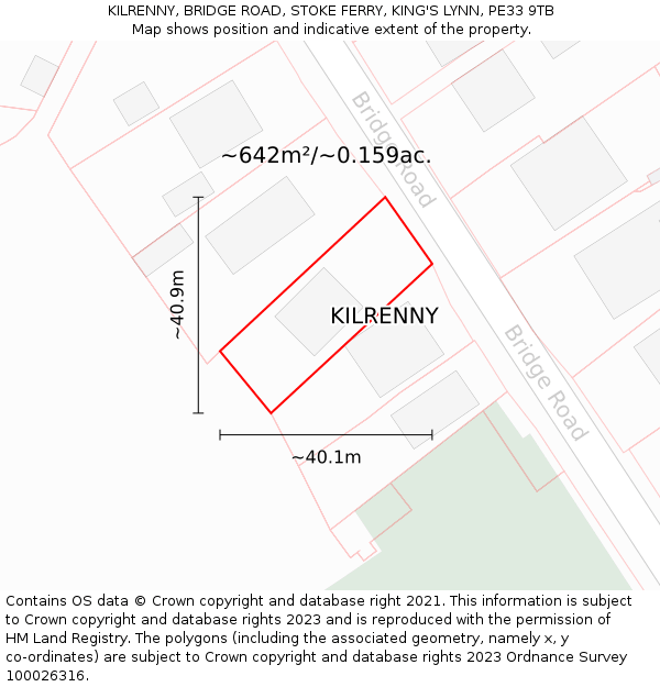 KILRENNY, BRIDGE ROAD, STOKE FERRY, KING'S LYNN, PE33 9TB: Plot and title map
