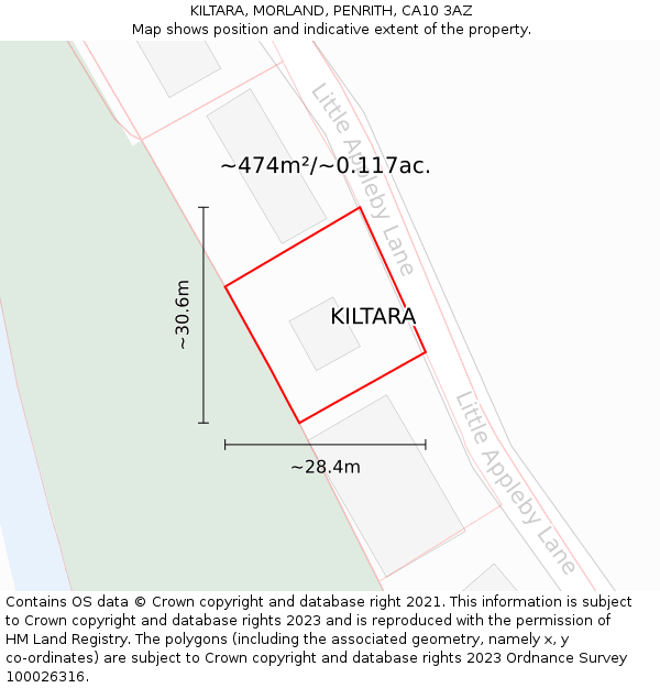 KILTARA, MORLAND, PENRITH, CA10 3AZ: Plot and title map
