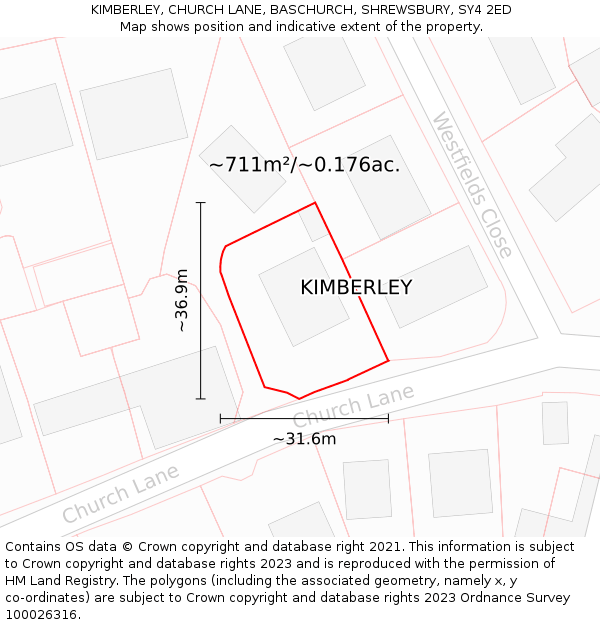 KIMBERLEY, CHURCH LANE, BASCHURCH, SHREWSBURY, SY4 2ED: Plot and title map