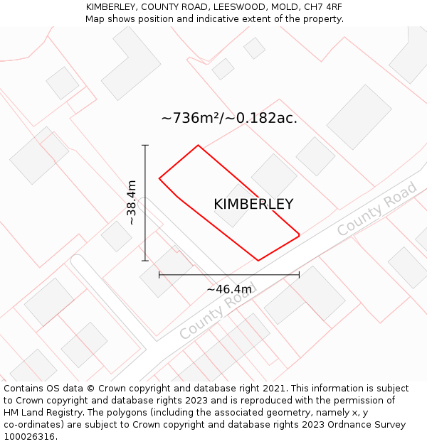 KIMBERLEY, COUNTY ROAD, LEESWOOD, MOLD, CH7 4RF: Plot and title map