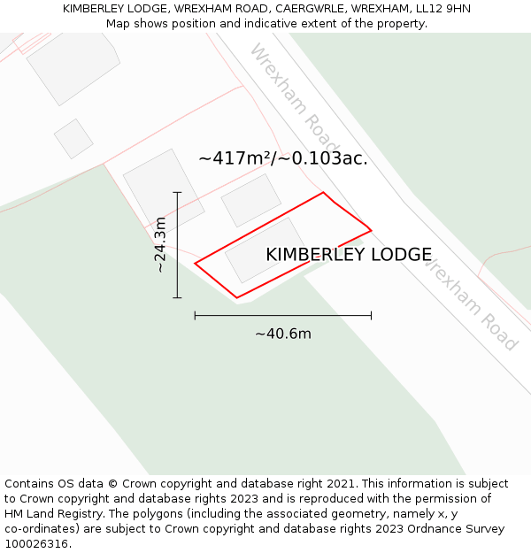 KIMBERLEY LODGE, WREXHAM ROAD, CAERGWRLE, WREXHAM, LL12 9HN: Plot and title map