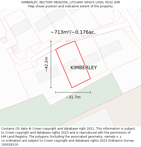 KIMBERLEY, RECTORY MEADOW, LITCHAM, KING'S LYNN, PE32 2NR: Plot and title map