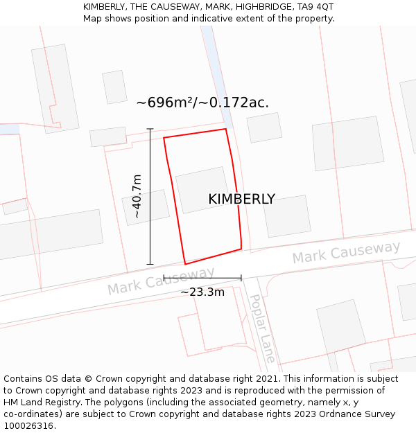 KIMBERLY, THE CAUSEWAY, MARK, HIGHBRIDGE, TA9 4QT: Plot and title map