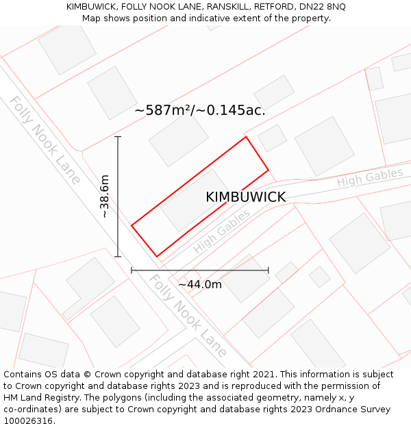 KIMBUWICK, FOLLY NOOK LANE, RANSKILL, RETFORD, DN22 8NQ: Plot and title map