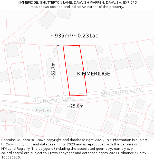 KIMMERIDGE, SHUTTERTON LANE, DAWLISH WARREN, DAWLISH, EX7 0PD: Plot and title map