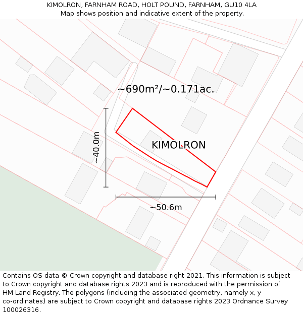 KIMOLRON, FARNHAM ROAD, HOLT POUND, FARNHAM, GU10 4LA: Plot and title map