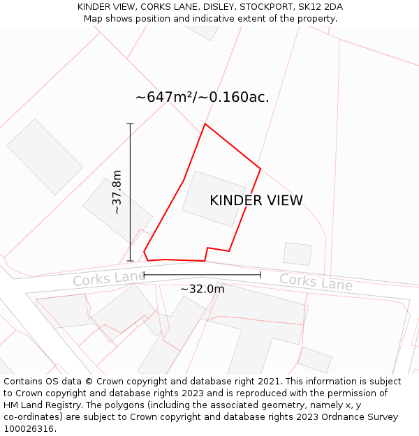 KINDER VIEW, CORKS LANE, DISLEY, STOCKPORT, SK12 2DA: Plot and title map