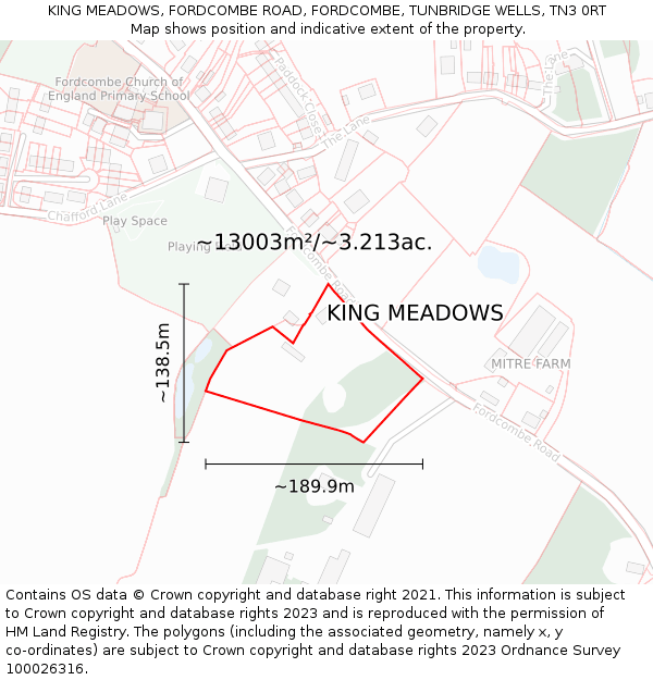 KING MEADOWS, FORDCOMBE ROAD, FORDCOMBE, TUNBRIDGE WELLS, TN3 0RT: Plot and title map