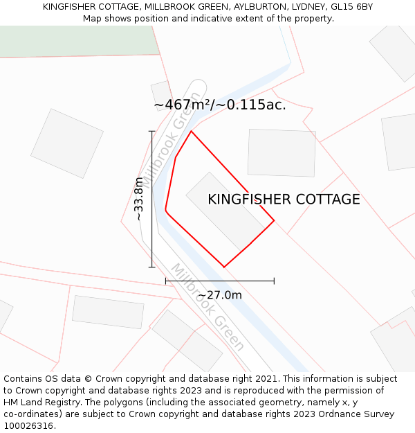 KINGFISHER COTTAGE, MILLBROOK GREEN, AYLBURTON, LYDNEY, GL15 6BY: Plot and title map