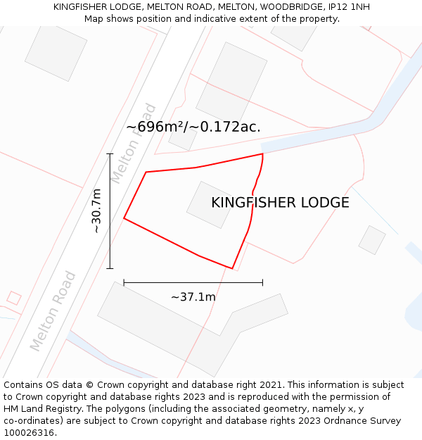 KINGFISHER LODGE, MELTON ROAD, MELTON, WOODBRIDGE, IP12 1NH: Plot and title map