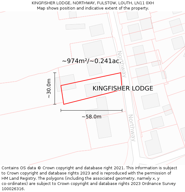 KINGFISHER LODGE, NORTHWAY, FULSTOW, LOUTH, LN11 0XH: Plot and title map