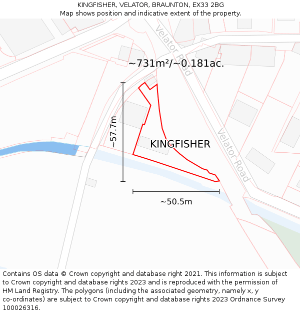 KINGFISHER, VELATOR, BRAUNTON, EX33 2BG: Plot and title map