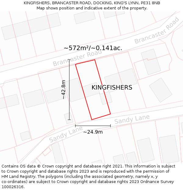 KINGFISHERS, BRANCASTER ROAD, DOCKING, KING'S LYNN, PE31 8NB: Plot and title map
