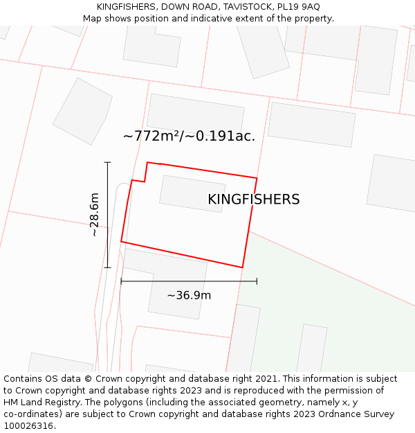 KINGFISHERS, DOWN ROAD, TAVISTOCK, PL19 9AQ: Plot and title map
