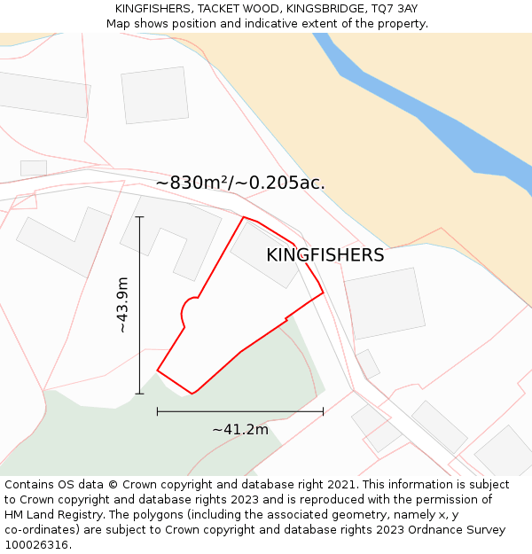 KINGFISHERS, TACKET WOOD, KINGSBRIDGE, TQ7 3AY: Plot and title map