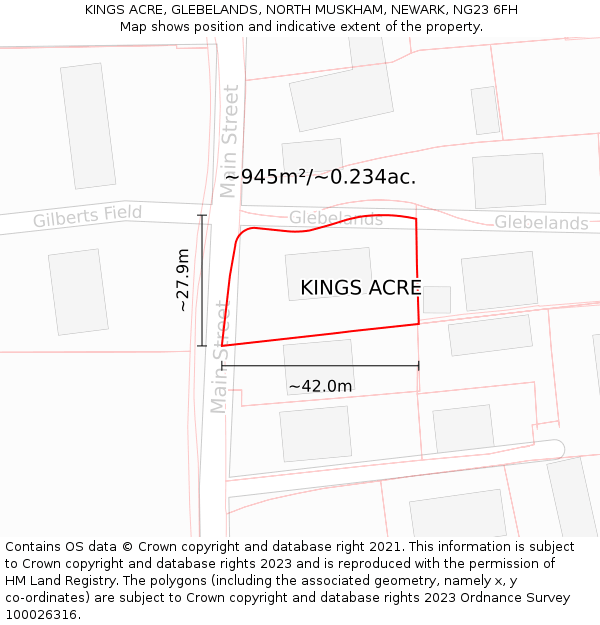KINGS ACRE, GLEBELANDS, NORTH MUSKHAM, NEWARK, NG23 6FH: Plot and title map