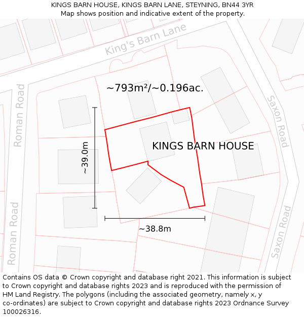 KINGS BARN HOUSE, KINGS BARN LANE, STEYNING, BN44 3YR: Plot and title map