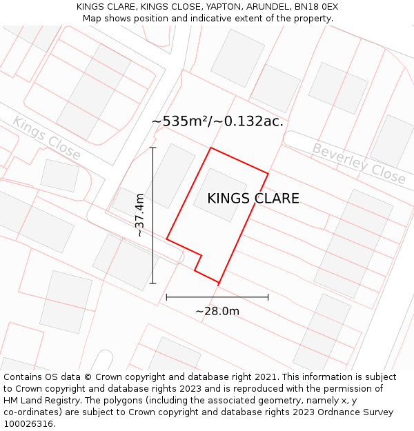 KINGS CLARE, KINGS CLOSE, YAPTON, ARUNDEL, BN18 0EX: Plot and title map