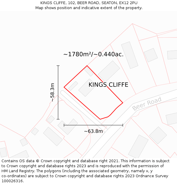KINGS CLIFFE, 102, BEER ROAD, SEATON, EX12 2PU: Plot and title map